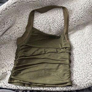 SHEIN Olive Green Ruched Halter Top